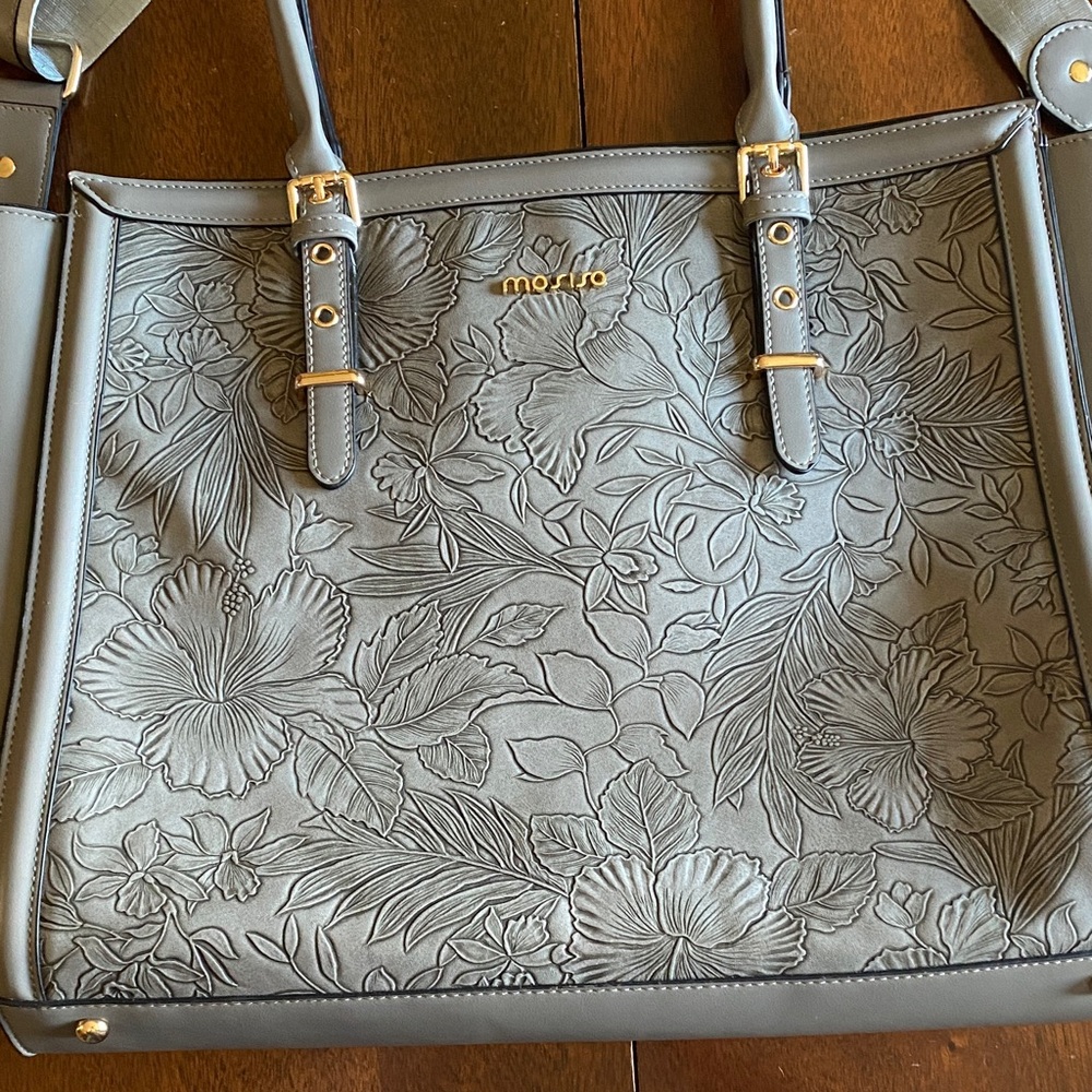 Mosiso Gray Floral Women's Tote Bag
